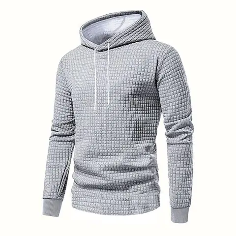 Men's Jacquard Colorblock Fitted Athletic Long-Sleeve Pullover Hoodie - Patchwork Contrast Color, Casual Everyday Wear, Stylish Streetwear, Men's Clothing, Fashion, Black And Gray