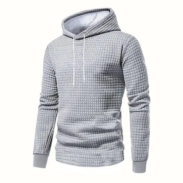 Men's Jacquard Colorblock Fitted Athletic Long-Sleeve Pullover Hoodie - Patchwork Contrast Color, Casual Everyday Wear, Stylish Streetwear, Men's Clothing, Fashion, Black And Gray