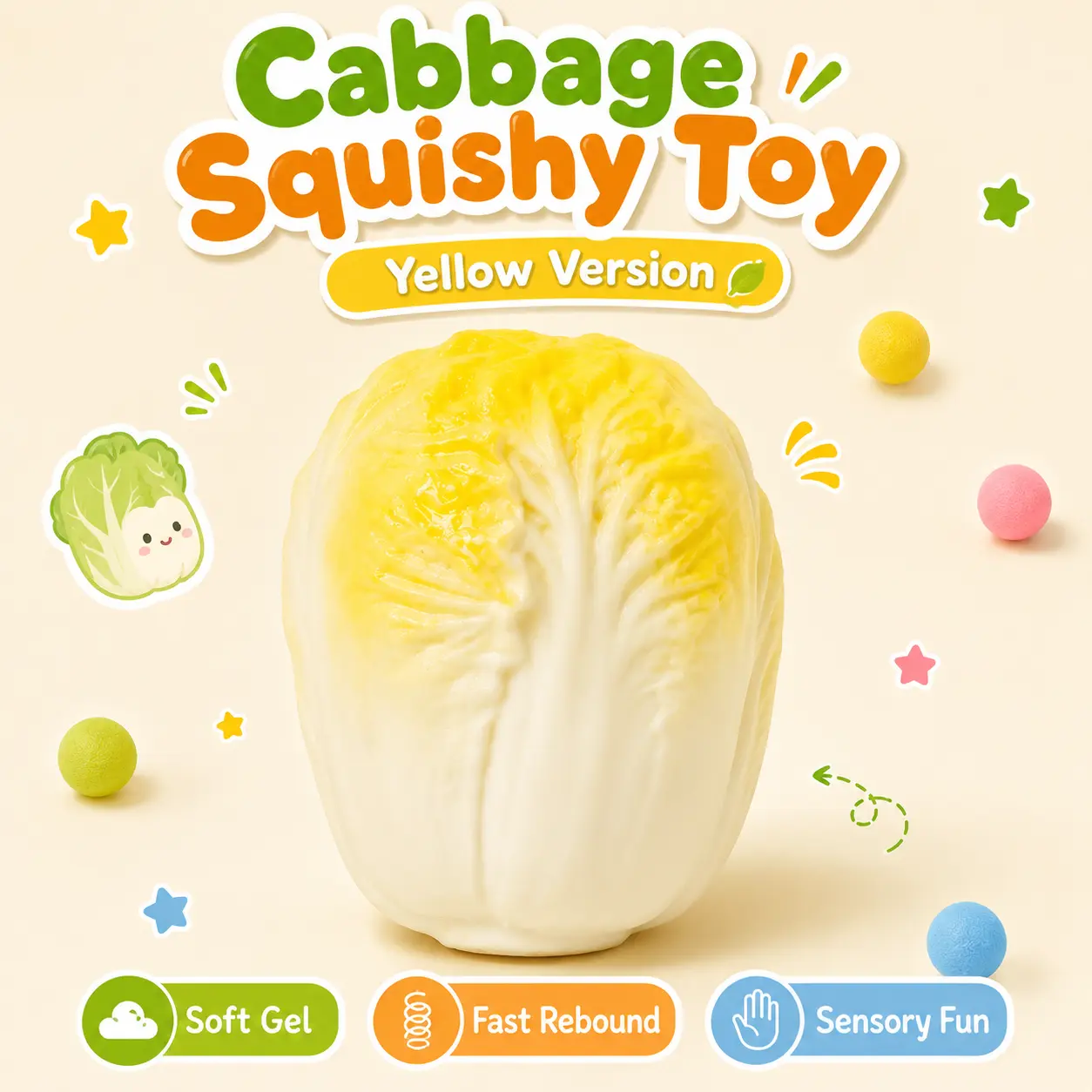 Realistic Napa Cabbage Squishy Toy, Shaving Cream Filled Vegetable Squeeze Toy, Soft Fast Rebound Sensory Stress Relief Fidget Toy, 8-9cm Cute Food Desk Toy and Fun Gift