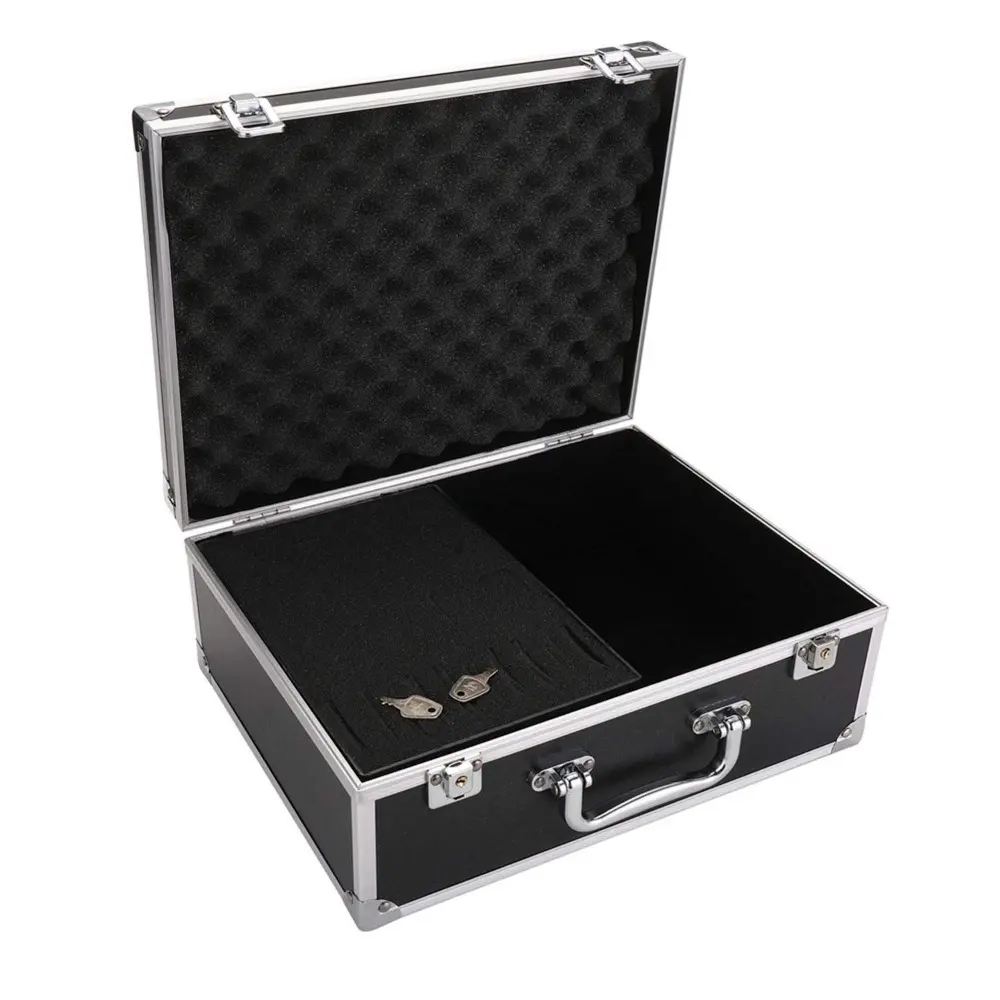 Durable Aluminium Tattoo Machine Carrying Box Organizer for Tattoo Artists, Home Supplies Locking Storage Bin with Key Lock, Sponge Lining, 12.6"x9.5"x5.1" Universal Multifunctional Organizer, Locking Lid