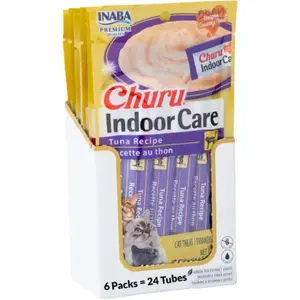 INABA Churu Hairball Control Creamy Lickable Purée Cat Treat with Taurine & Vitamin E 0.5 Ounces Each 24 Tubes Tuna Recipe Indoor Care