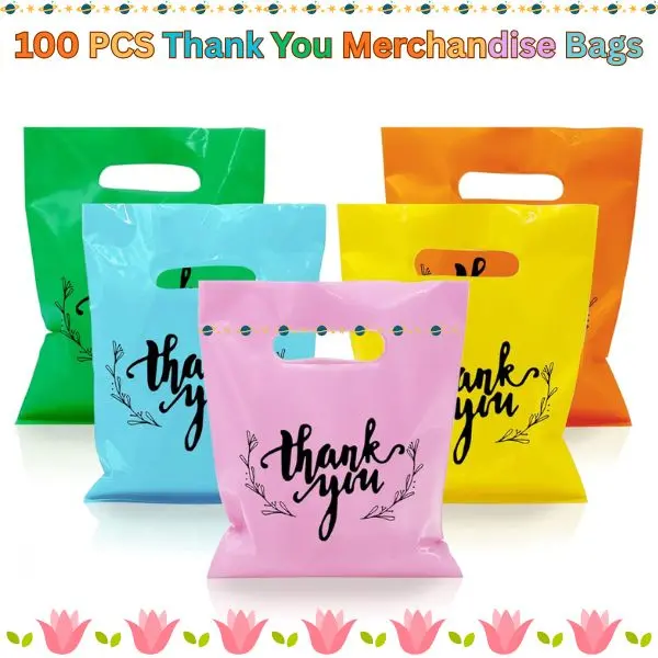 Unisex Waterproof Easter Gift Bags (100pcs) - Thank You Merchandise Plastic Bags with Bunny and Egg Artwork for Wedding Party Favors, Birthdays, Home Supplies