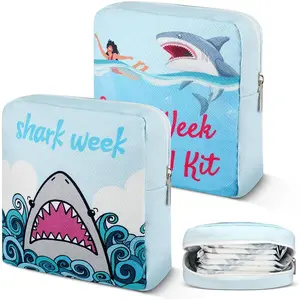 HunnmingRe 2 Pcs Period Bag Shark Tampon Storage Pouch Sanitary Napkin Holder Tampon Bags Portable Period Kit Bag Feminine Pouch Makeup Bags for Girls Women for Pads and Tampons with Zipper