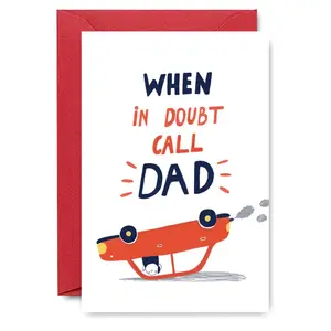Funny Car Illustration Father's Day Card, Cute Overturned Car Card with Envelope, Humorous Gift for Dad, Perfect for Celebrating Dad's Reliable Support