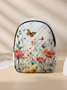 Butterfly & Flower Pattern Backpack, Lightweight Durable School Bag with Lunch Pocket, Cute Student Backpack for Primary School, Middle School & University