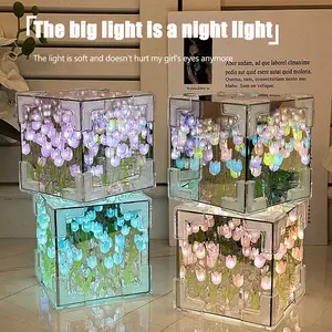 1 Set Couple Girlfriend Gift 10cm Creative DIY Tulip Flower Sea Cube Three-Dimensional Small Night Lamp Material Package home office decor