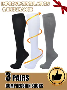 3 pairs of men's and women's compression socks with a compression rating of 15-20 mmHg in a knee-high design for running, performance and recovery, available in a range of colours to help improve circulation.