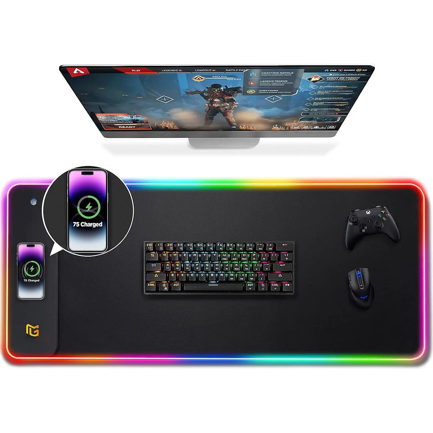RGB Gaming Mouse Pad - 15W, 10 Lighting Modes, Large Smooth Surface, Non-Slip Cool Graphic Desktop Mat for Gaming PC, Mechanical Gaming Keyboard Mouse Pads, 31.5x11.8x0.16in, Gaming Mouse Pads, Cool Desktop Mats