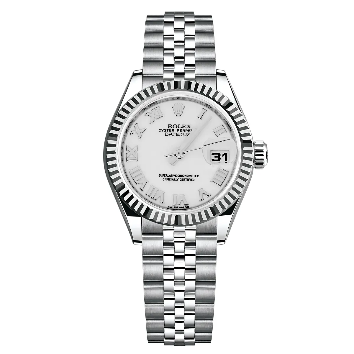 Rolex Lady-Datejust 26mm 179174-0092 Automatic Stainless Steel & 18K White Gold Fluted Bezel Silver Dial Diamond Index Jubilee Watch WHP042912