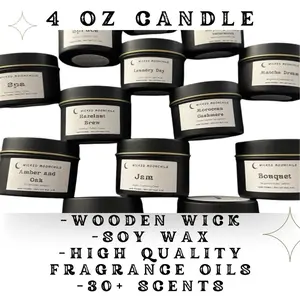 4 oz 100% soy wax Crackling wooden wick candles Highly Scented multiple scent