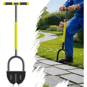 Half Moon Edger Lawn Tool with Double V-Shaped Saw-Tooth Blade & Rubber T-Grip, 40in Edging Shovel for Landscaping, Garden Edging Tool for Landscaping, Manual Lawn Edger Tools for Garden Maintenance