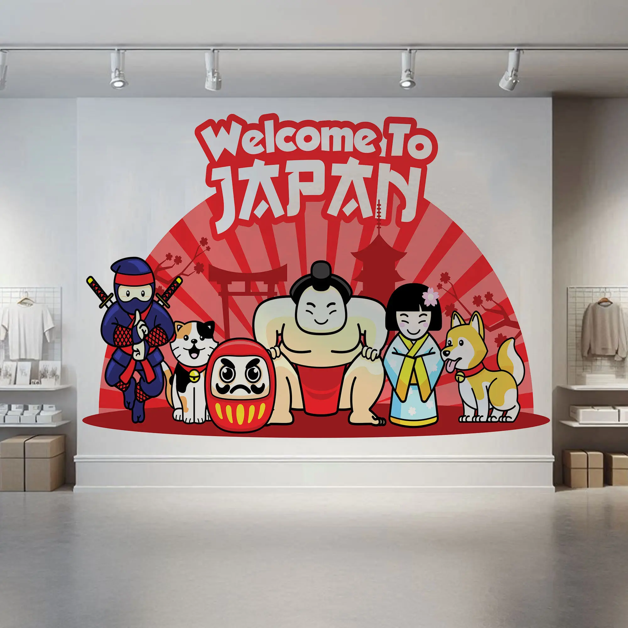 Japanese Culture Vector Peel & Stick Wallpaper - Ideal for Gift Shop, Travel Office, and Tourism Office Renovation - Unique Wall Decor
