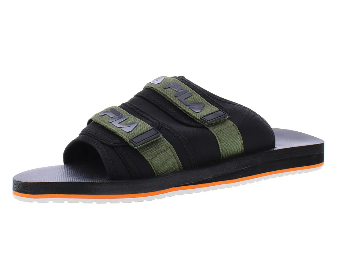 FILA Men's Utility Slides, Solid Black Sport Footwear with an Adjustable Buckle Strap for Casual Outdoor Wear