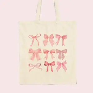 Coquette Cute Girly Bow Cotton Canvas Tote Bag - Perfect for Bachelorette and Bridesmaid Gifts