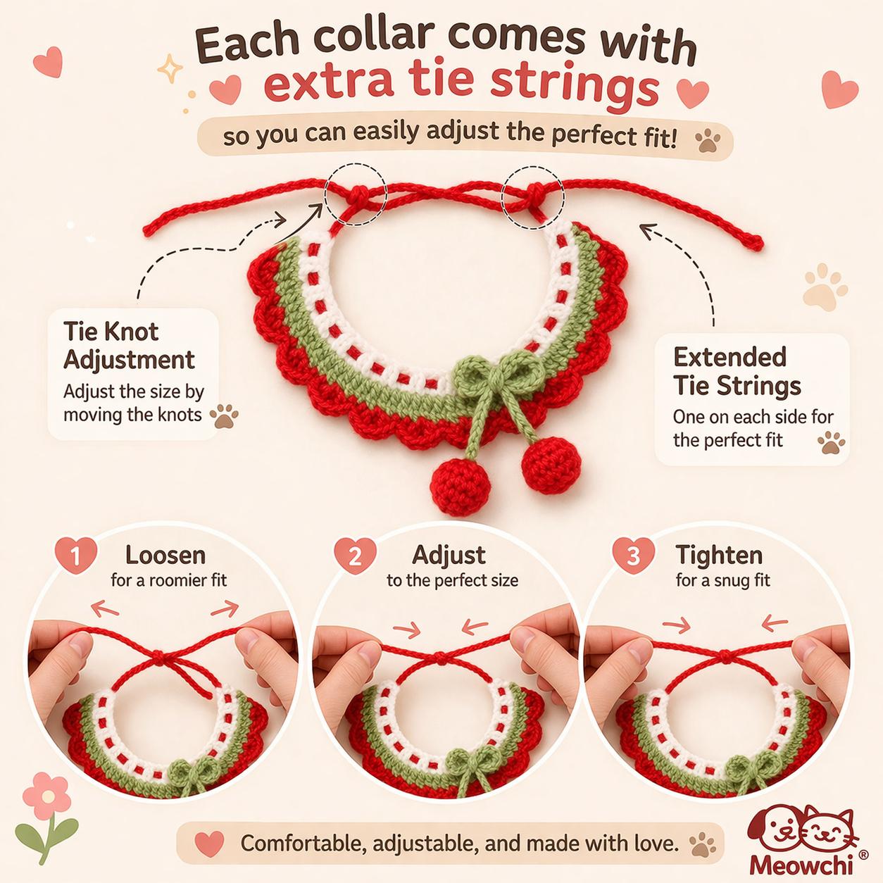 Crochet Collars for Pets, size adjustable, Cute Pet Collars