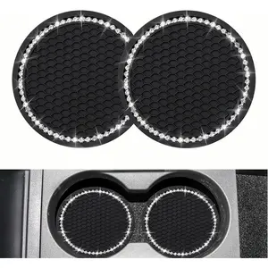 2 count Bling  Cup Coaster, Universal  Bling Holder Insert,2.75 inch Rhinestone Anti Slip  Insert,Suitable for   Interior,   Bling for Women, Black, 2 Pack