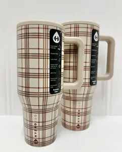 Hydrojug Autumn Checkered Stainless Steel Water Bottle, featuring a classic check pattern. Comes in pine wood color, caramel color, and merlot color. Extremely convenient for carrying.