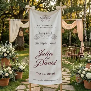 Personalized Wedding Banner Linen: Custom Wedding Backdrop, Bride Groom Names Sign