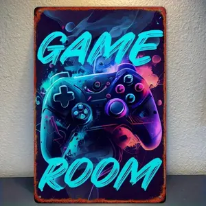 Aluminum Xbox Controller Wall Art Durable Game Room Sign with Vibrant Neon Blue Turquoise Graffiti Design 8x12 Inch Gaming Home Decor