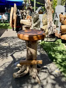 Teak Root Round Seat Barstool XL