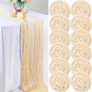 12 Pack Cheesecloth Table Runner 13Ft Boho Gauze Table Runner Rustic 157" Long Cheese Cloth for Wedding Bridal Baby Shower Arbor Decor(Cream White)