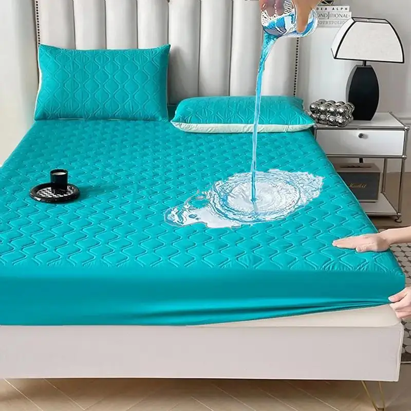 Waterproof Fitted Sheet, Cool Bedroom Soft Comfortable Stain-proof Antibacterial Mattress Cover without Pillow Case, Machine Wash Compatible Bedroom A