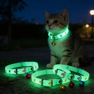 5 Pcs Random Color Pet Light Up Collar, Luminous Collar with Paw Print, Night Safety Anti-Lost, for Small Dogs & Cats
