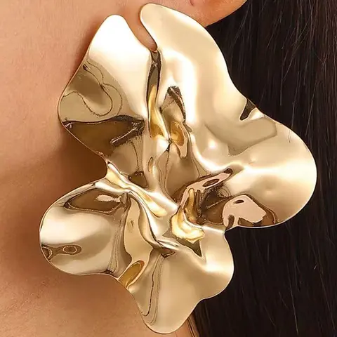 Statement Chunky Gold Large Silver Earrings for Women Trendy, Fashionable Stylish Modern Finish Big Irregular Dainty Liquid Metal Stud Earrings Simple Prom Party Jewelry Gift, All Seasons Wear Jewelry, Fashionable Jewelry Accessories
