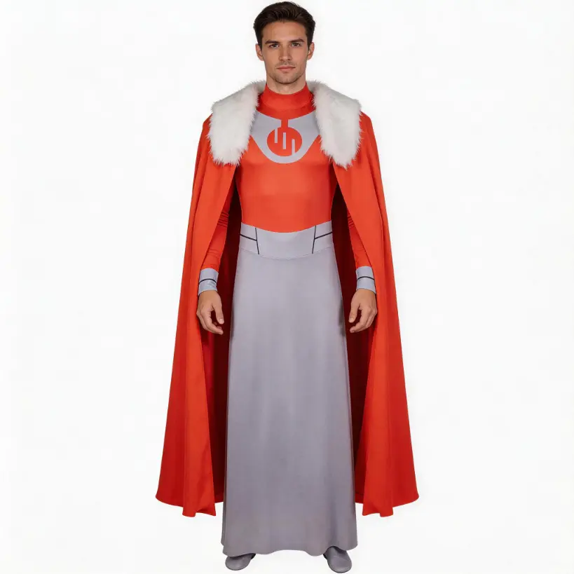 Thragg Red and Gray Jumpsuit with Red Cloak for Men Cosplay Costume