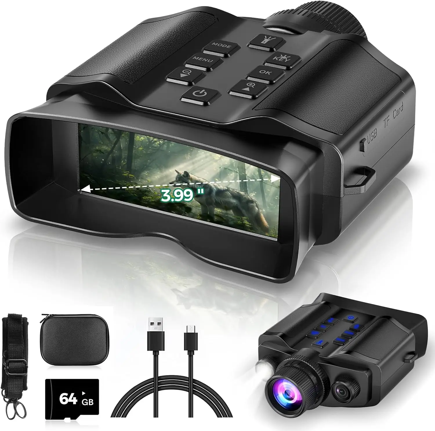 Night Vision Binoculars for Adults, 4K Resolution, 3.99" HD Screen, 10000mAh Rechargeable, 64GB TF Card Included for Hunting, Camping