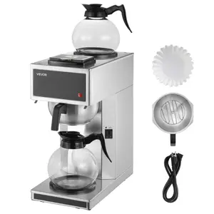 VEVOR Commercial Drip Coffee Maker, 12 Cups Coffee-Maker Machine with 2 Glass Carafes and 2 Decanter Warmer Plates, Stainless Steel Drip Style Coffee Brewer, for Restaurant, Office, Coffee Shop & Home