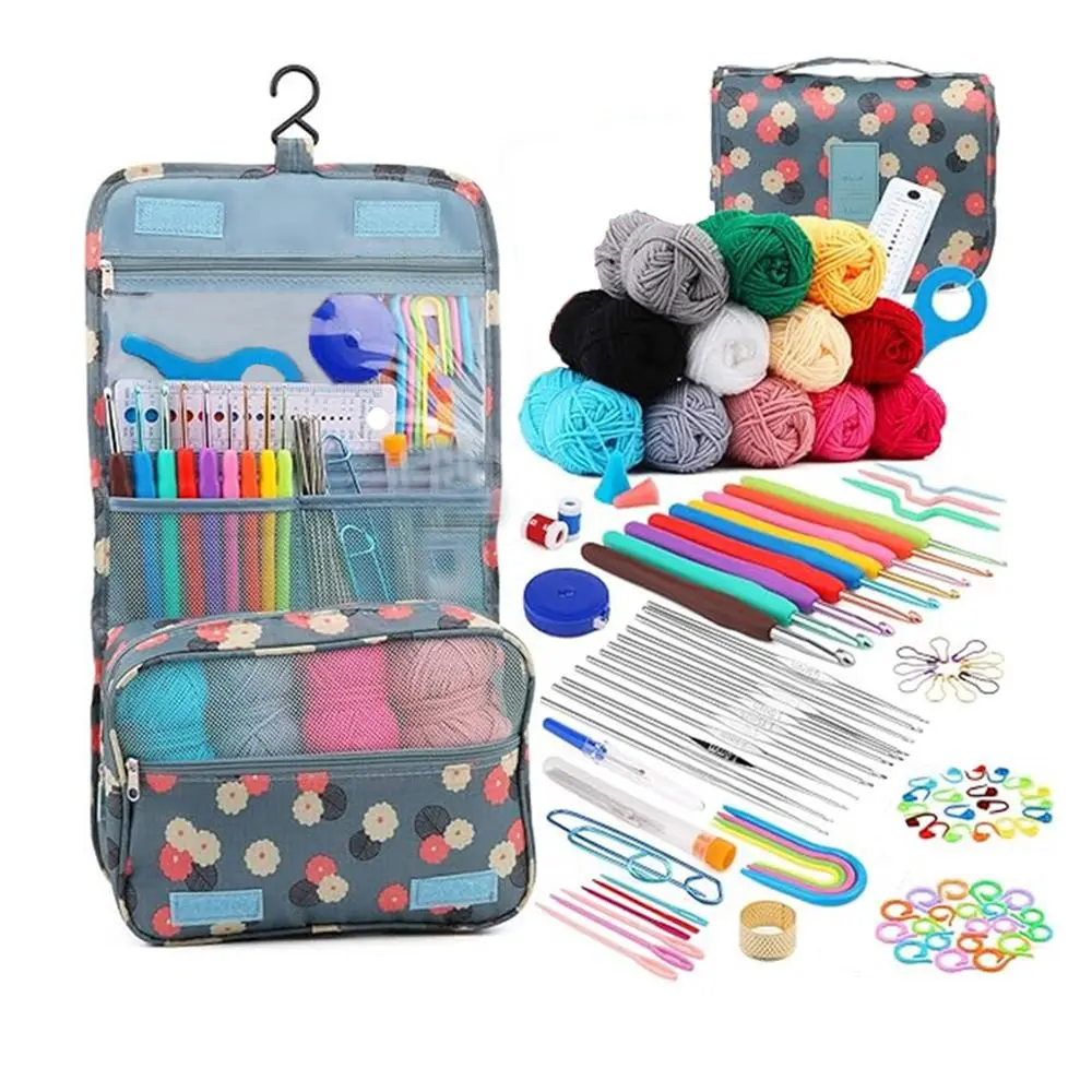 Flower Pattern Bag Crochet Yarn Set, 1 Set Hanging Storage Bag, DIY Crochet Tool Yarn Winder with Yarn Handmade Kit for Adults, Crafts, Yarn Ball Winder, Crochet Bundles