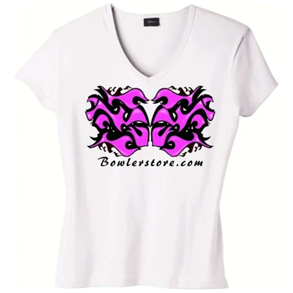 Women's Cotton Short-Sleeve Pink Flame Print Classic Cut T-Shirt - White, Tearaway Tag, Casual Tops with Bottom Compatibility, Contoured