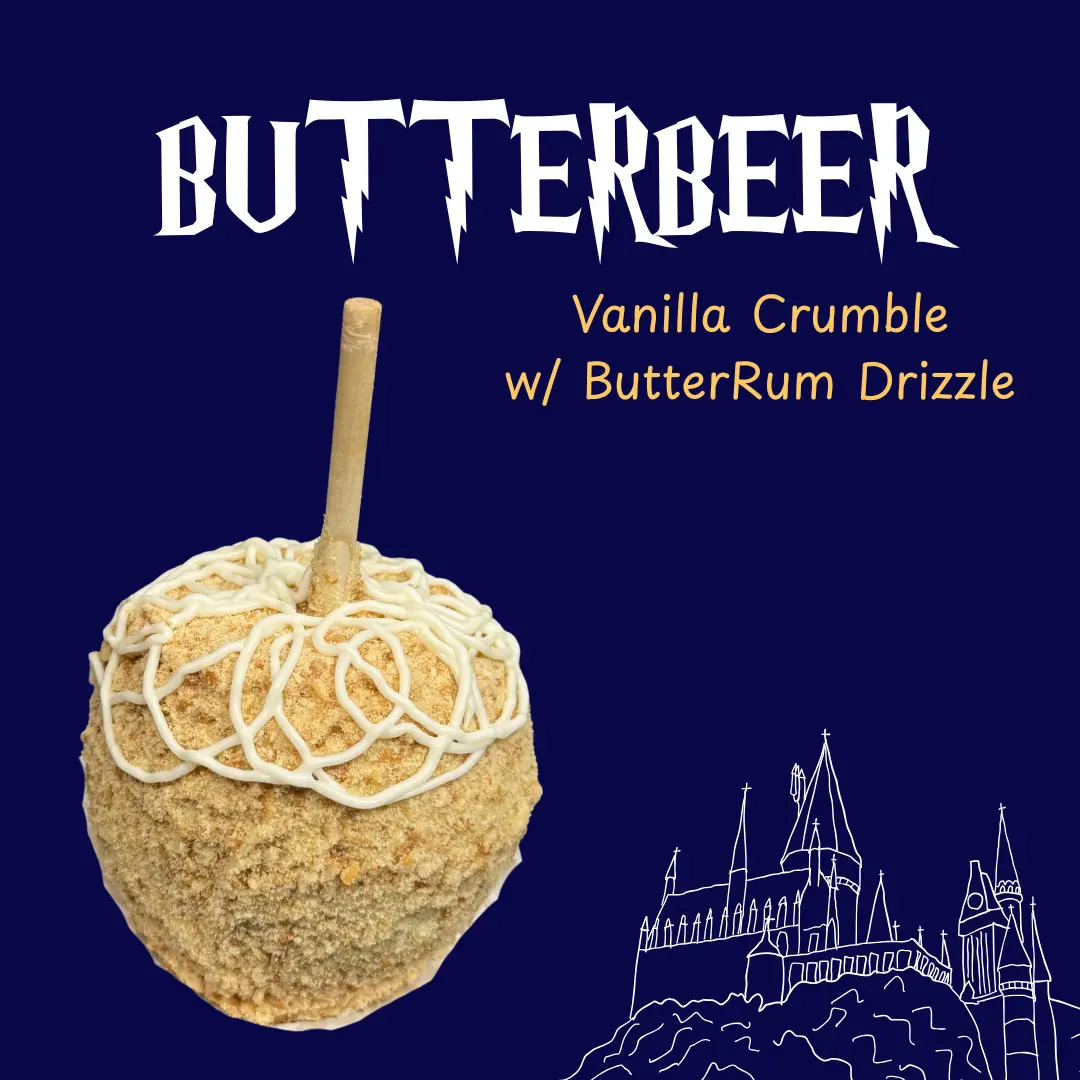 Copperpot Gourmet Caramel Apple Butterbeer Vanilla Crumble with Butterrum Drizzle Large Crisp Granny Smith Apple Handcrafted Dessert