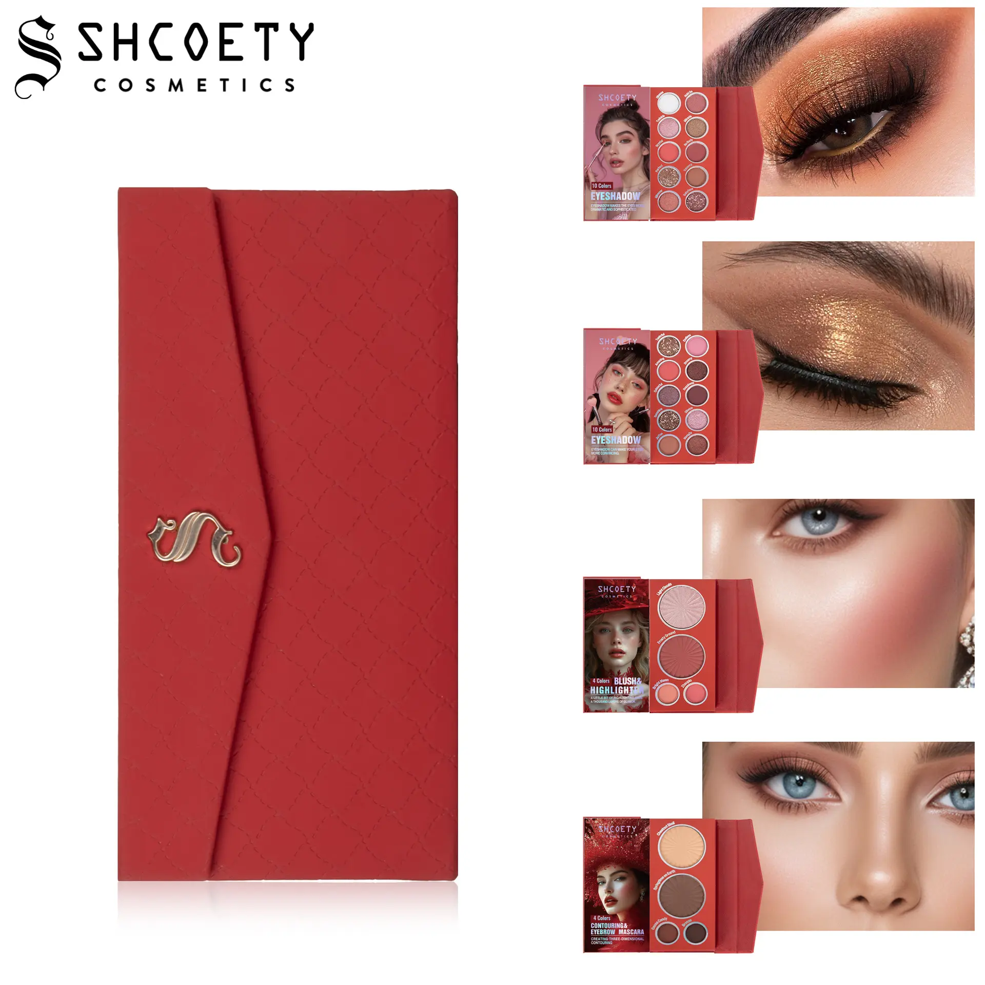 SHCOETY 28-Pan Fold-Out Eye & Face Makeup Palette in a Leather-Look Clutch Case, 20 Eyeshadows with Blush, Highlighter and Contour