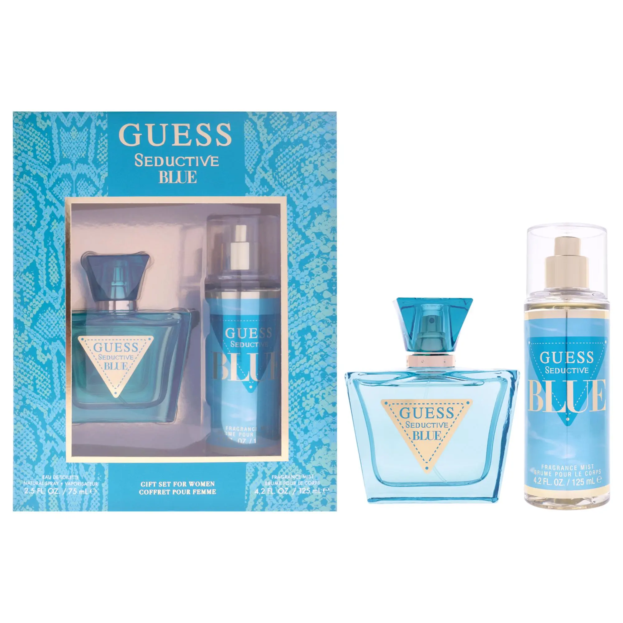 Guess Seductive Blue Unisex Fragrance 2-Piece Gift Set - Dual Formats: 2.5oz EDT Spray, 4.2oz Fragrance Mist (Beauty & Personal Care Spray/Mist Set)