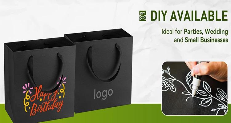 Black Shopping Bags With Handles 50 Pack Medium Paper Bags for Party Shopping Wedding Birthday Graduation Fathers Day