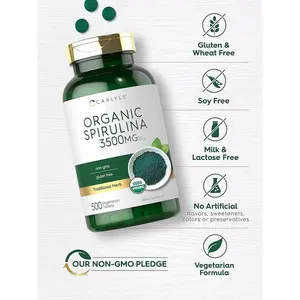 Organic Spirulina Tablets 3500mg | 500 Count | Vegetarian, Non-GMO | by Carlyle support immune