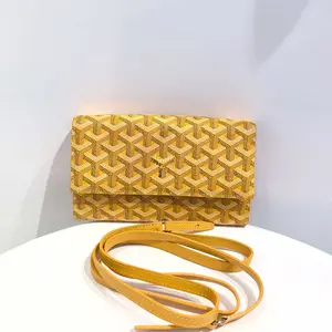 Pre-owned Goyard Yellow Monogram WOC Shoulder Bag in PU Leather with Adjustable Strap for Everyday Use