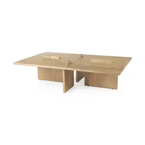 360 stand Rectangular Solid Wood Coffee Table - 15x34x56 in, Quadrant Legs, Light Natural Brown Indoor Furniture
