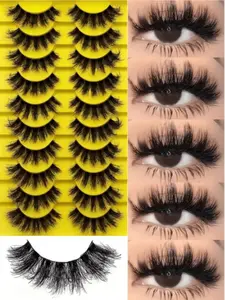 10 pcs Russian Style 3D Volume Lashes  - Fluffy Curled Dramatic False Eyelashes, Odorless Lightweight & Reusable For Daily/Party/Cosplay, Easy Application