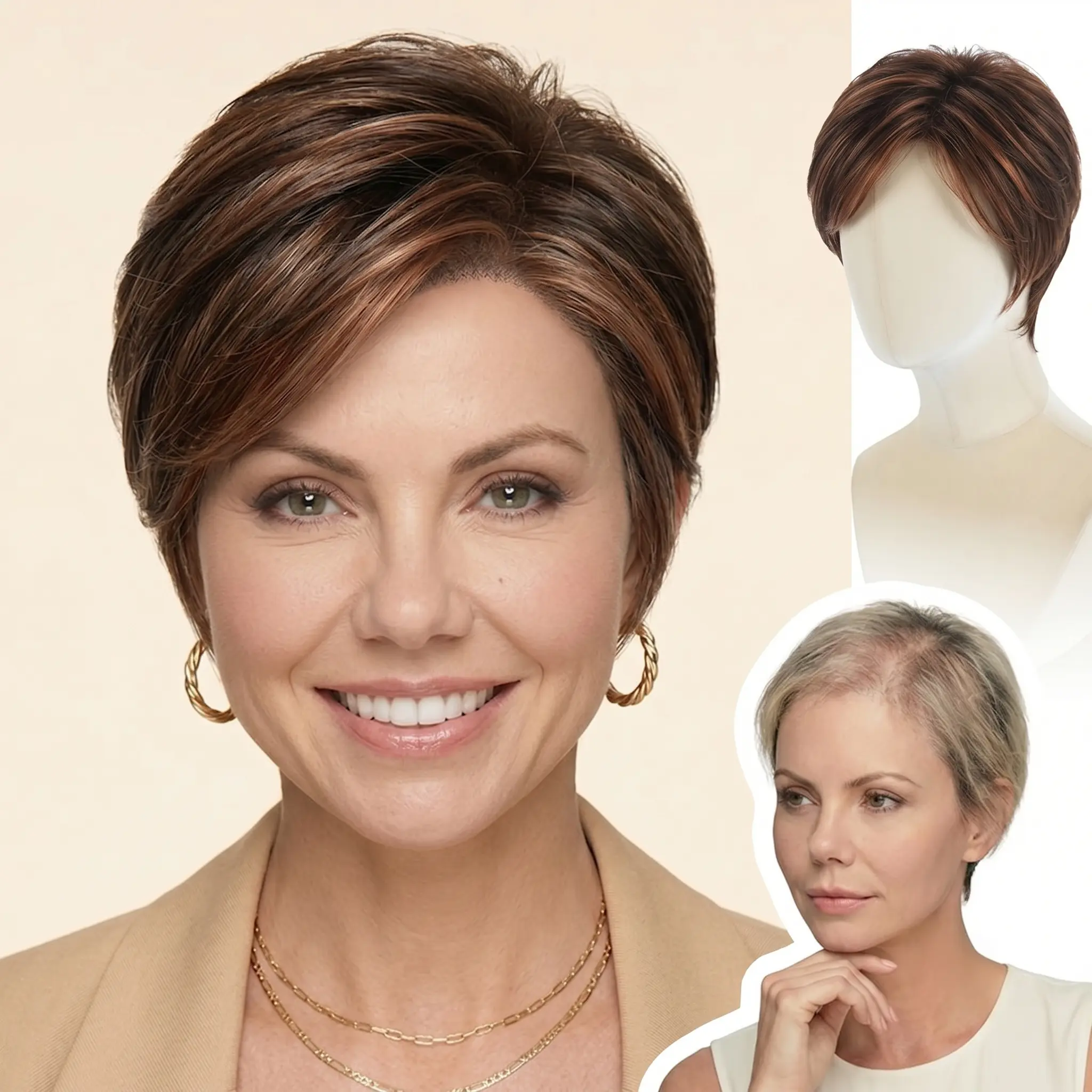 Camilla - Wigyy Straight Brown Highlighted Layered Cut Elegant Wig