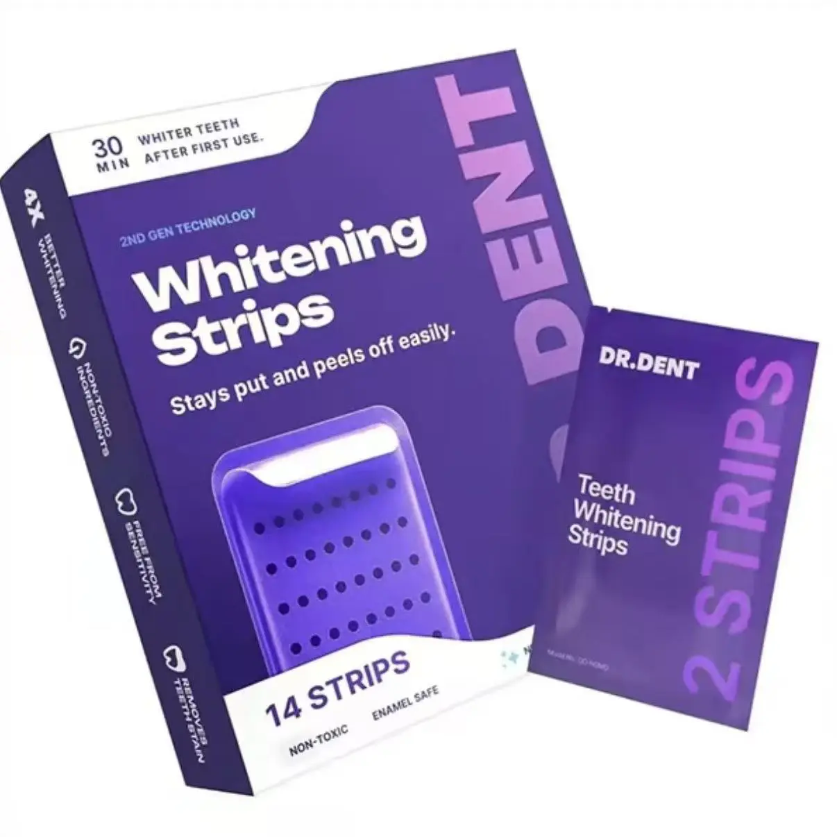 DRDENT Purple Teeth Whitening Strips - 7/21 Whitening Sessions - Non Sensitive Teeth Whitening - Peroxide-Free