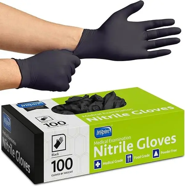 100 pc Black Nitrile Disposable Gloves | 4.5 Nitrile Disposable Safety Medical Cooking Cleaning Gloves