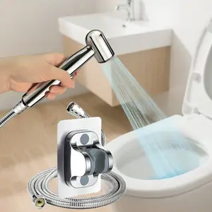 3pcs Set Spray Gun with 1.5m Silver Color Hose, Punch-Free Bracket, Wall Mounted Handheld Bidet Sprayer, Easy Operation, Multi-Purpose Use