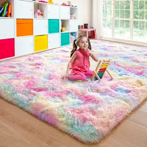 Fluffy 4x6 Rugs for Living Room   , Rainbow Soft Washable Shag Carpet for Kids Room, Nursery, Dorm Decor, Colorful Cute Plush Fuzzy Rugs for Baby Toddler