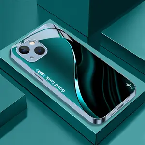 Suitable for [iPhone 14] High-end simple silk metal blue glass mobile phone case affordable full shockproof drop-proof wear-resistant 995