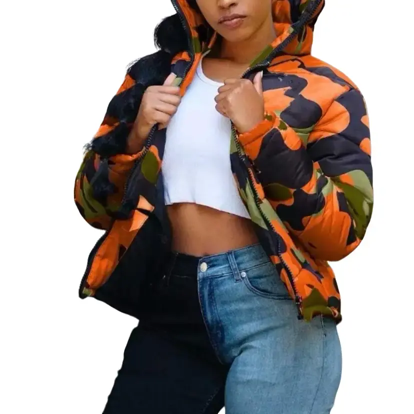 Orange and black Camouflage Women's Lightweight Jacket, Long Sleeve Coat for Comfort - Coats, Womenswear