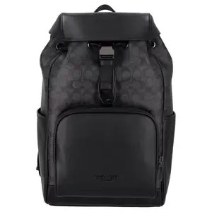 COACH Coach 27 Backpack for Men – Adjustable Strap, Coated Canvas and Calfskin, Large Size, Black