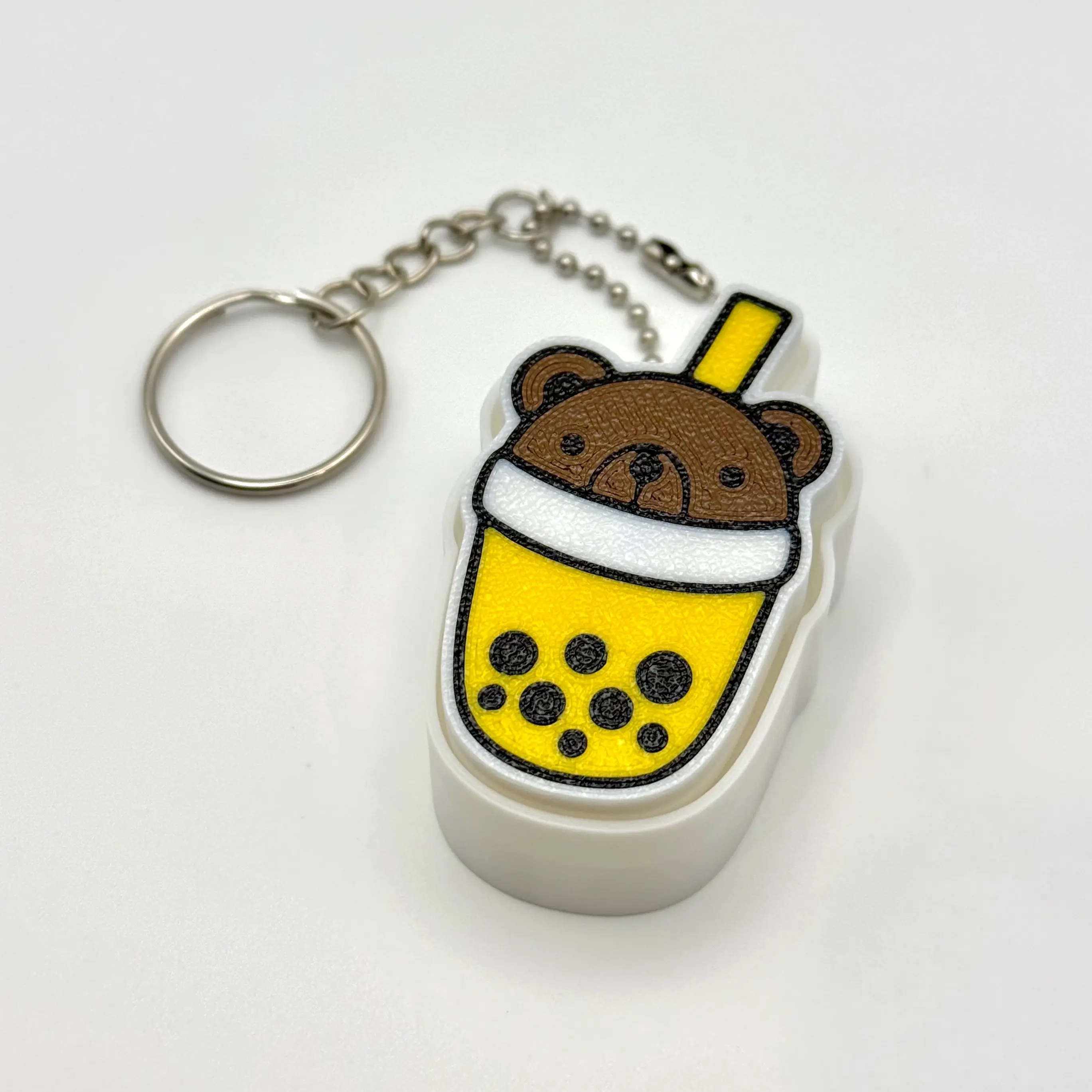 3D Printed Cute Boba Bear Clicker Keychain, Mini Bubble Tea Fidget Bag Charm Kawaii Foodie Gift